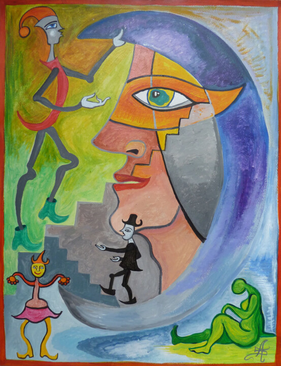 Visite lunaire 绘画, 25.6x19.7 in