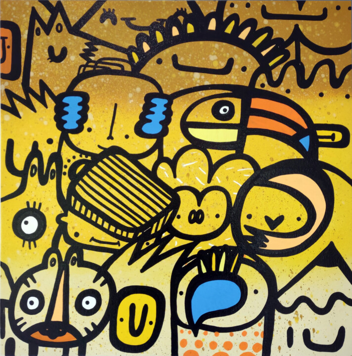 Yellow crowd 绘画, 15.8x15.8 in