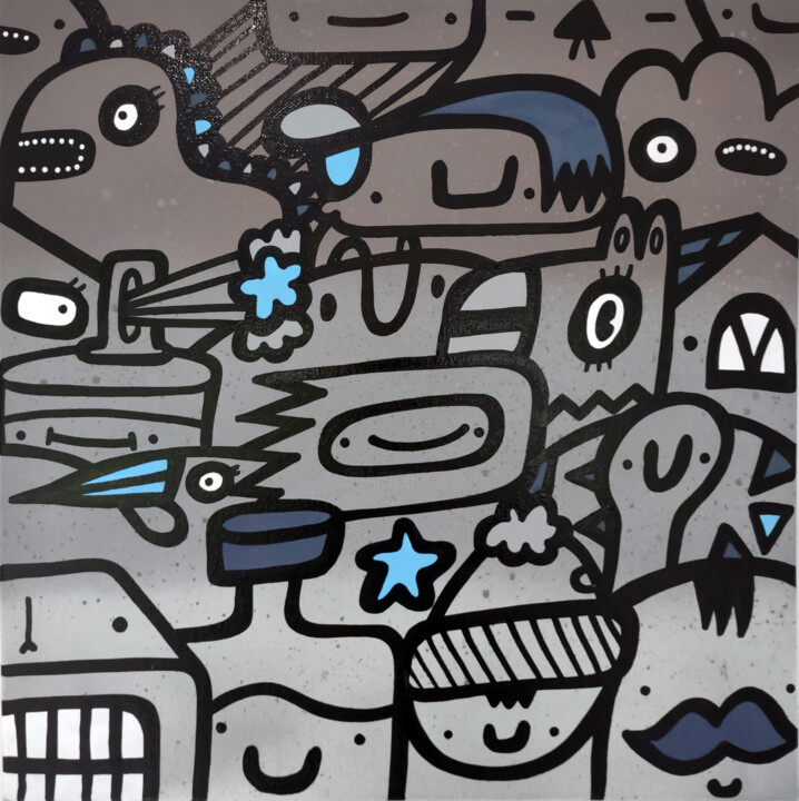 Grey crowd 绘画, 15.8x15.8 in