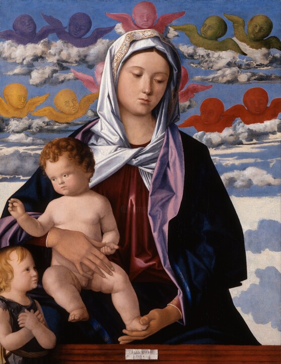 Pintura intitulada "Vierge à l'enfant a…" por Giovanni Bellini, Obras de arte originais, Têmpera