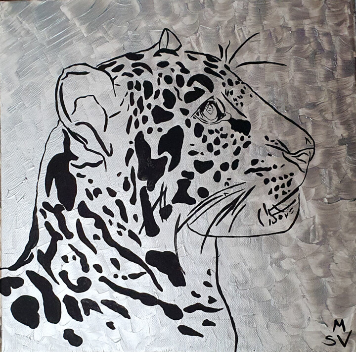 SILVER LEOPARD 绘画, 15.8x15.8 in