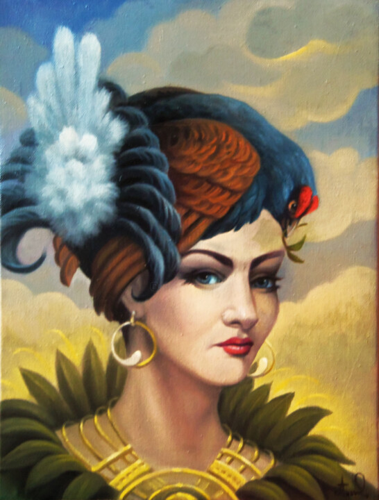 Surreal portrait with turkey 30x40cm, oil painting 绘画, 15.8x11.8 in