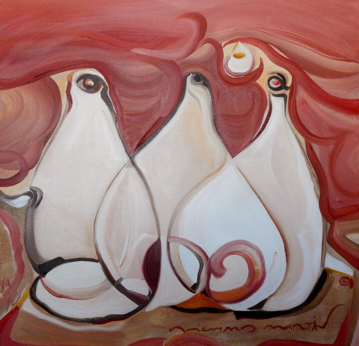 © Pinguino entre botellas 绘画, 19.7x19.7 in
