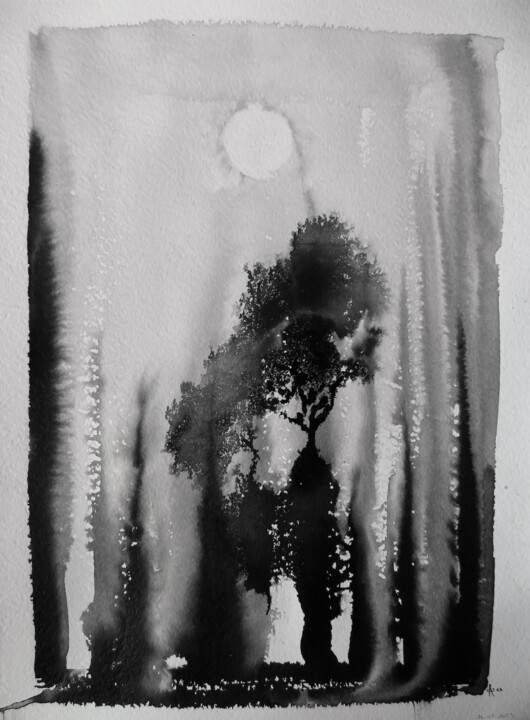 Force vive - encre de chine sur papier 绘画, 19.7x14.2 in