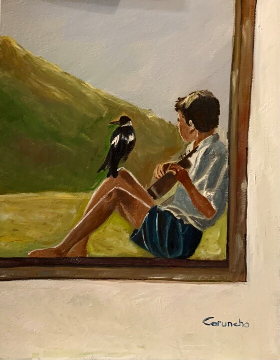 Pintura titulada "Tocando la guitarra" por Mónica Caruncho Fontela, Obra de arte original, Oleo