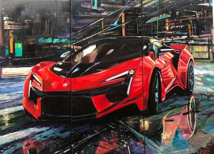 Fantastic car- Three panels 绘画, 35.4x47.2 in