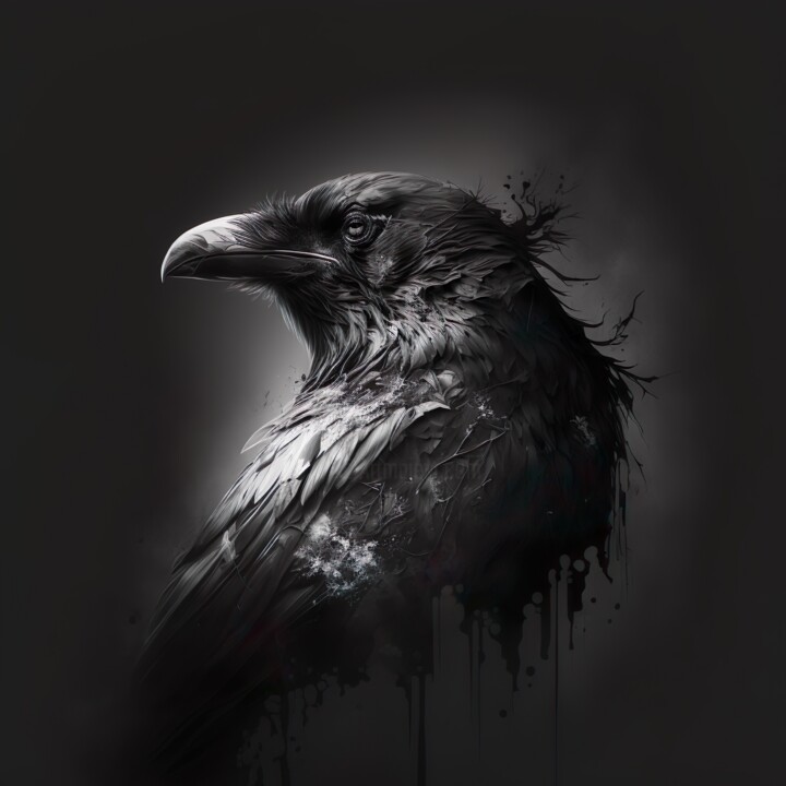 Black and White - Raven - Low Key #3 数字艺术