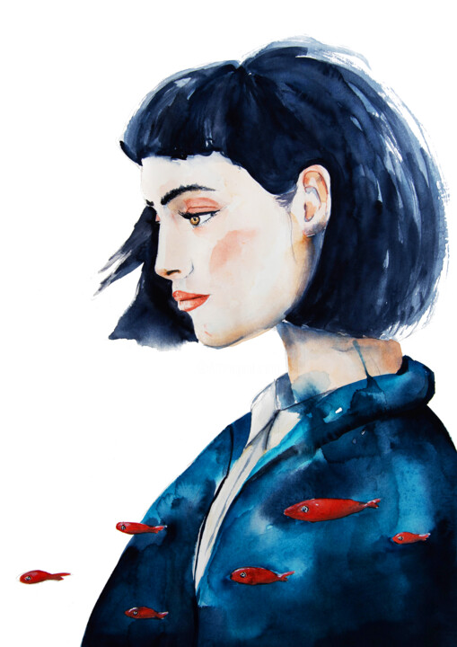 "La Ragazza con i pe…" başlıklı Tablo Evgenia Smirnova tarafından, Orijinal sanat, Suluboya