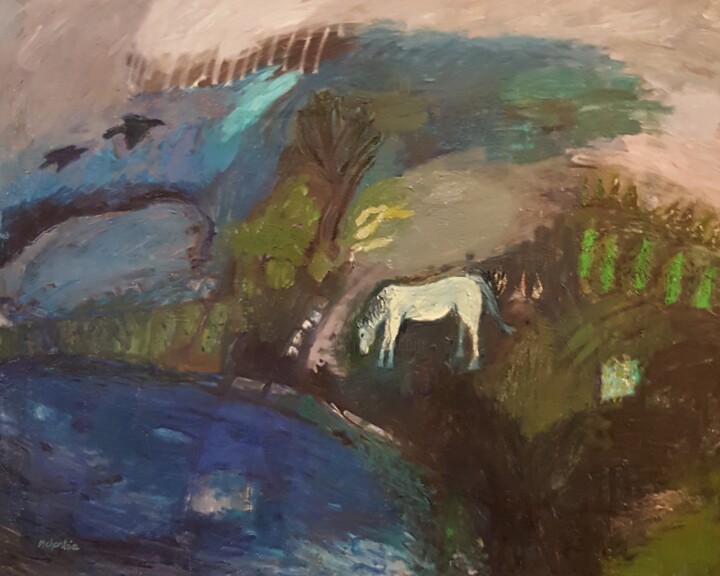 Malerei mit dem Titel "LE CHEVAL SOLITAIRE" von Mchartrie, Original-Kunstwerk, Öl Auf Keilrahmen aus Holz montiert