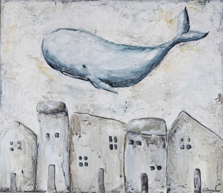 Volando sopra le case 绘画, 23.6x27.6 in