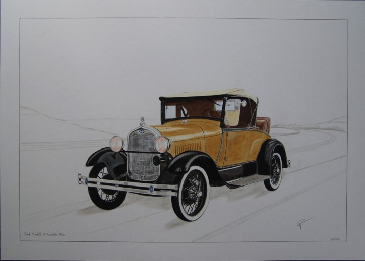 dessin voiture ford modele A roadster 1930 图画, 19.7x27.6 in