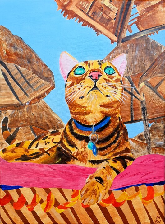 Cat in Kenya 绘画, 15.8x11.8 in