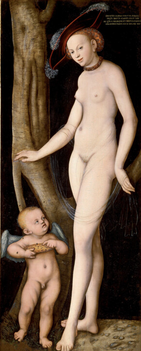 Peinture intitulée "Vénus et Cupidon av…" par Lucas Cranach The Elder, Œuvre d'art originale, Huile