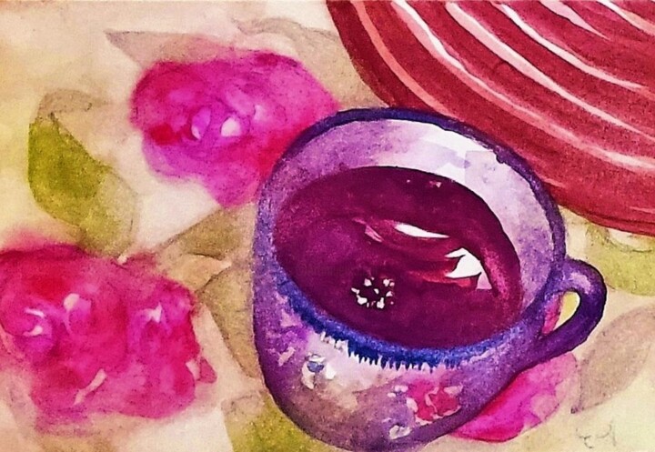 Peinture intitulée "La tasse de cacao" par Corinne Courlet, Œuvre d'art originale, Aquarelle