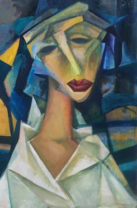 Портрет леди в белой блузке. 绘画, 39.4x27.6 in