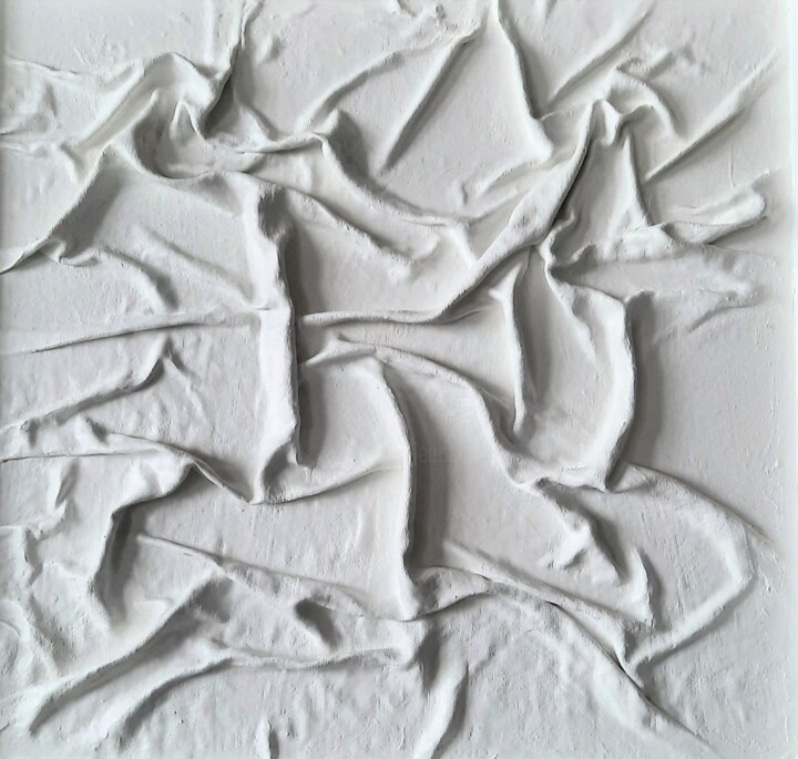 "Hidden open" White Textured Painting . 雕塑, 26x27.6 in