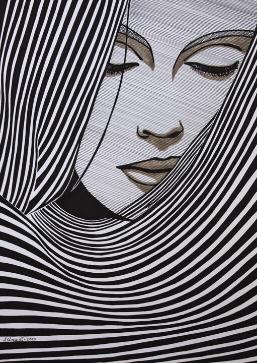 Drawing titled "Portrait with lines…" by Ibrahim Unal, Original Artwork, Marker