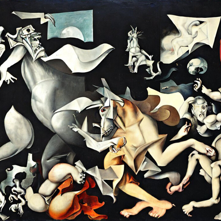 「IN THE STYLE OF RUB…」というタイトルのデジタルアーツ Josep Domènechによって, オリジナルのアートワーク, AI生成画像 段ボールにマウント