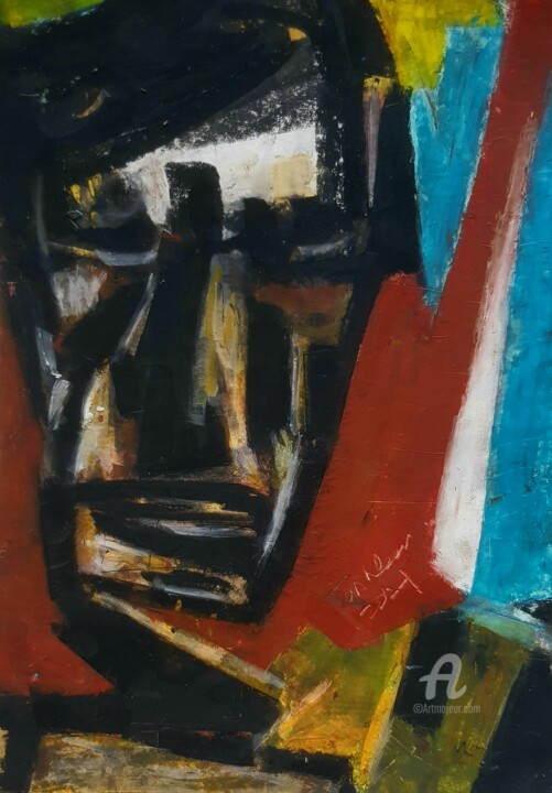 The Duality of Strength and Vulnerability: An Abstract Cubis 绘画, 11.8x8.3 in
