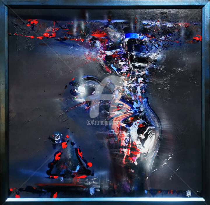Enigmatic dark gothic abstract large framed painting still l 绘画, 33.5x33.5 in