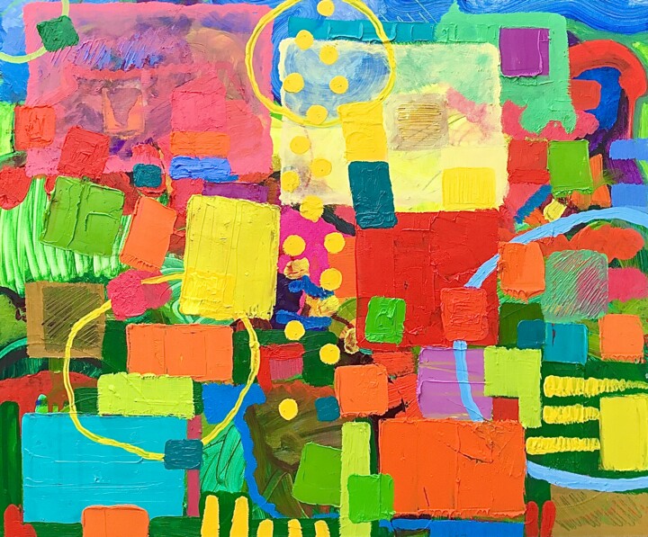 Schilderij getiteld "Ryde Free" door Dee Young, Origineel Kunstwerk, Olie