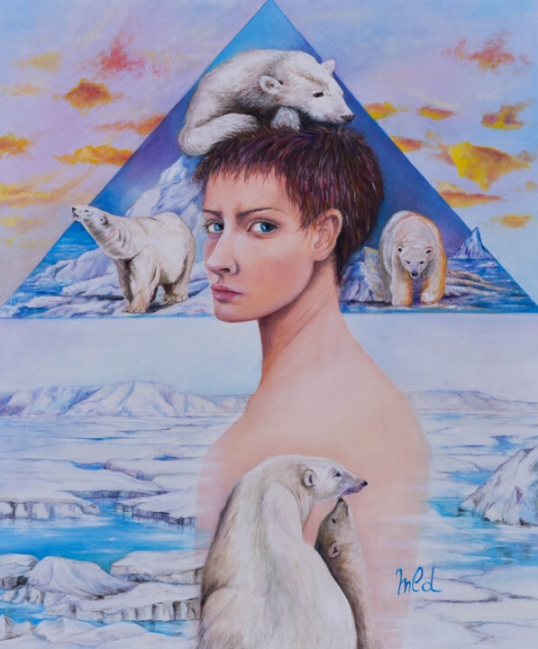 Conscience : les pôles- ours blancs 绘画, 21.7x17.7 in