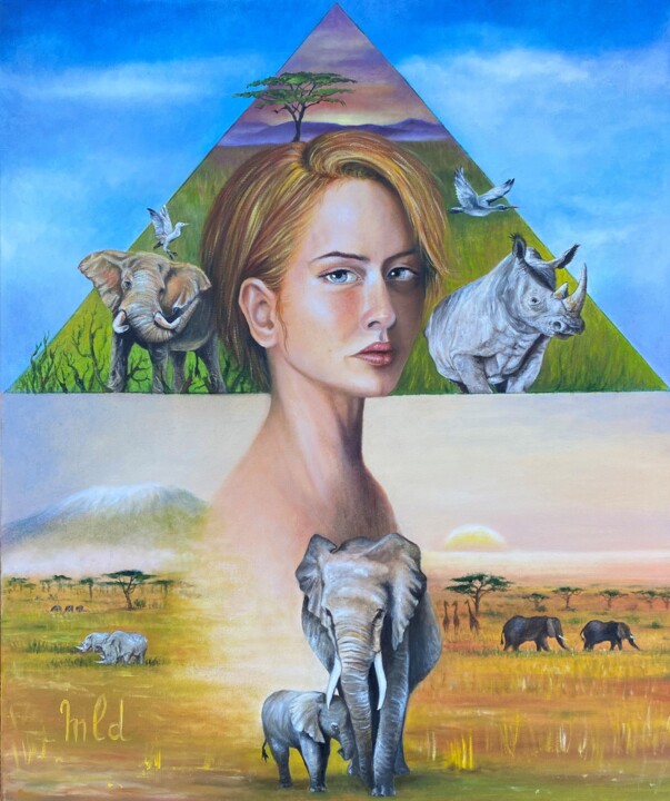 Conscience : l'Afrique, ivoire 绘画, 21.7x17.7 in