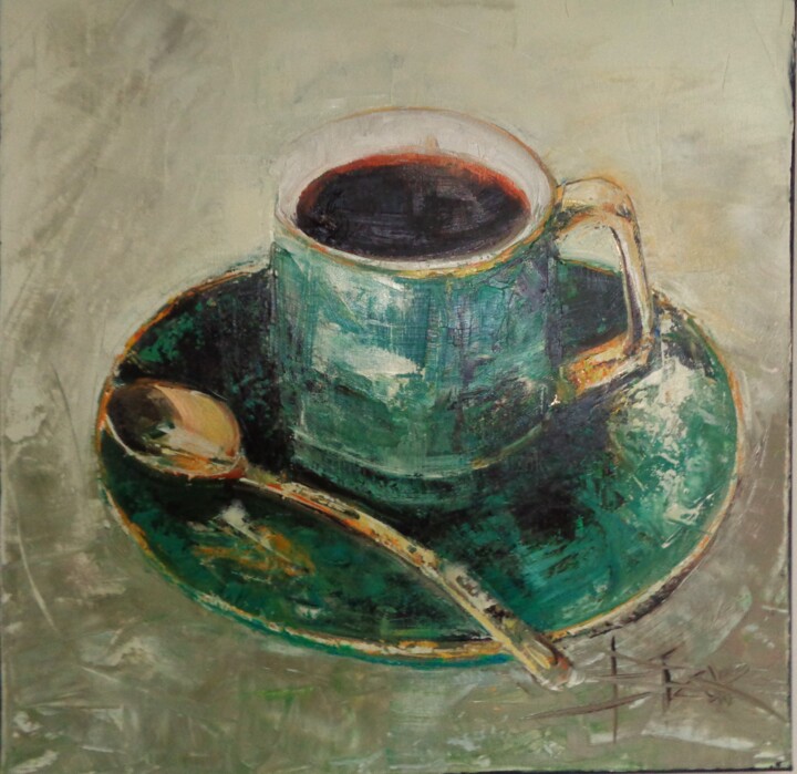 MORNING COFFIE! 绘画, 15.8x15.8 in