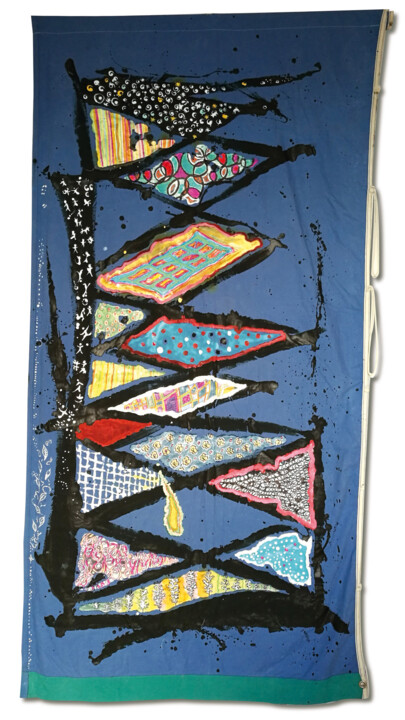 Textile Art titled "tenture losange sur…" by Joelle Morisset, Original Artwork, Acrylic