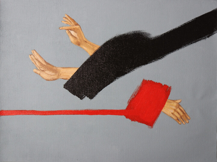 FIND ME - OIL PAINTING, UNUSUAL GIFT, RED LINE PAINTING 绘画, 20.9x27.6 in