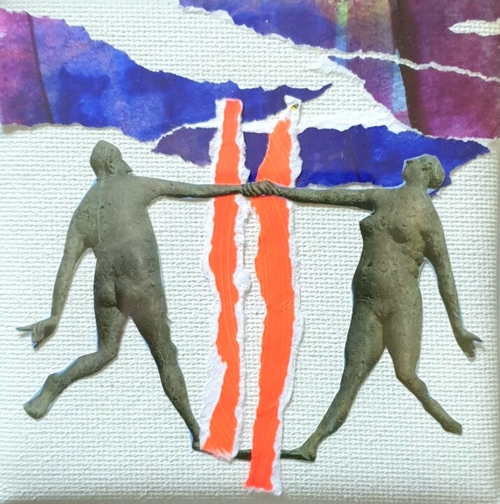 Collages intitulée "Hand in glove" par Julie Verhague, Œuvre d'art originale, Acrylique Monté sur Carton