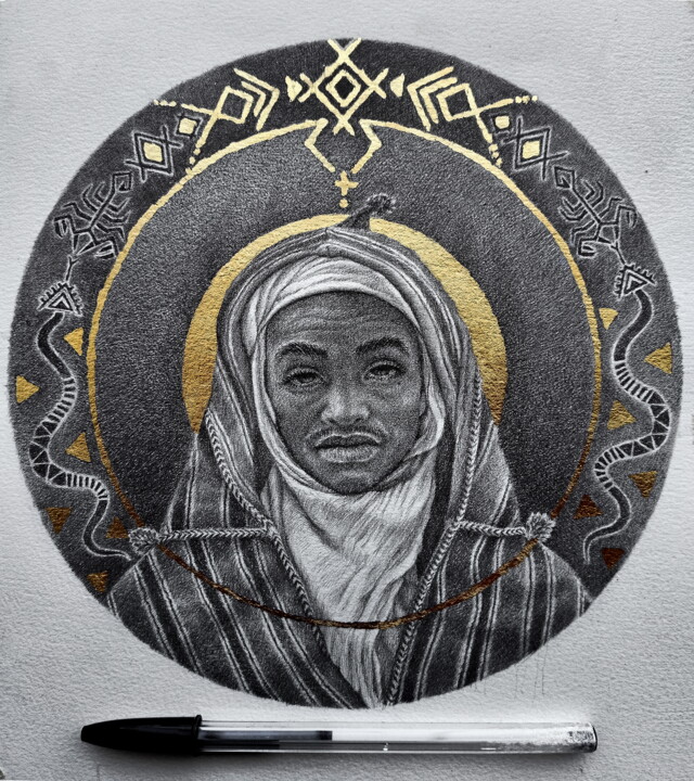 제목이 "golden portrait III"인 그림 Ahmed Mejbri로, 원작, 볼펜