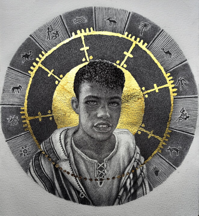 제목이 "golden portrait II"인 그림 Ahmed Mejbri로, 원작, 볼펜