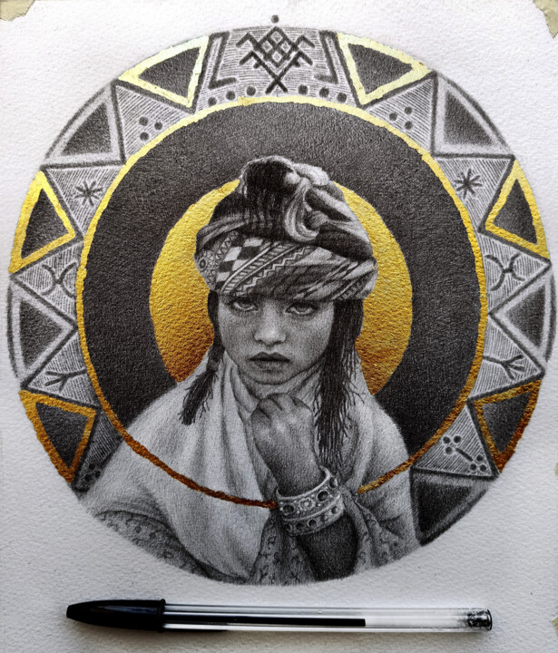 제목이 "golden portrait VII"인 그림 Ahmed Mejbri로, 원작, 볼펜