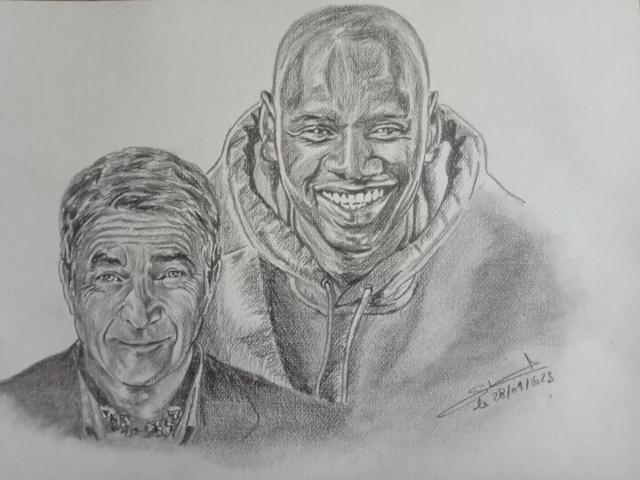 Illustration du film Intouchables réalisé aux crayons 图画, 11.7x16.5 in