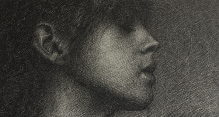 Drawing titled "Espressione in Mini…" by Nicola De Luca, Original Artwork, Graphite Mounted on Cardboard