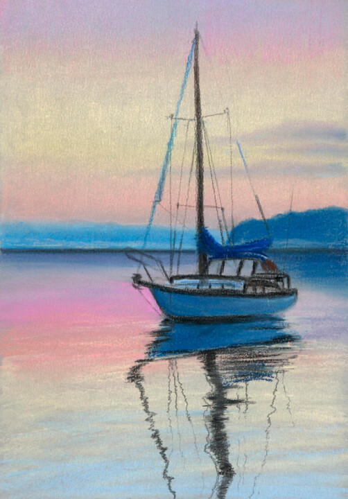 Boat. Sea(Print) Printmaking, 11.7x8.3 in