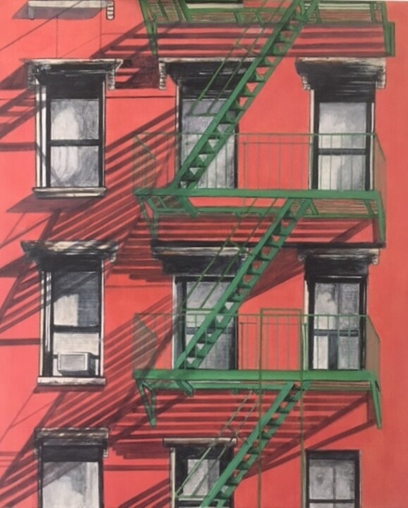 Fire escape 绘画, 21.7x18.1 in