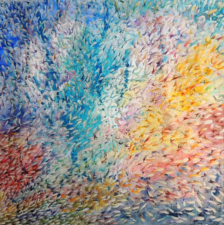 Cosmic Fish 绘画, 55.9x55.9 in
