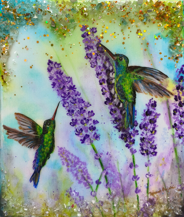 Humming bird painting, nature painting 绘画, 11.8x9.8 in