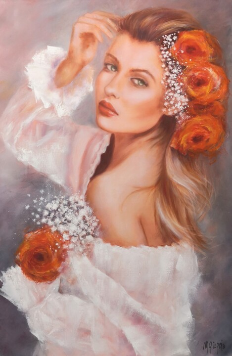 Élégante aux roses orange