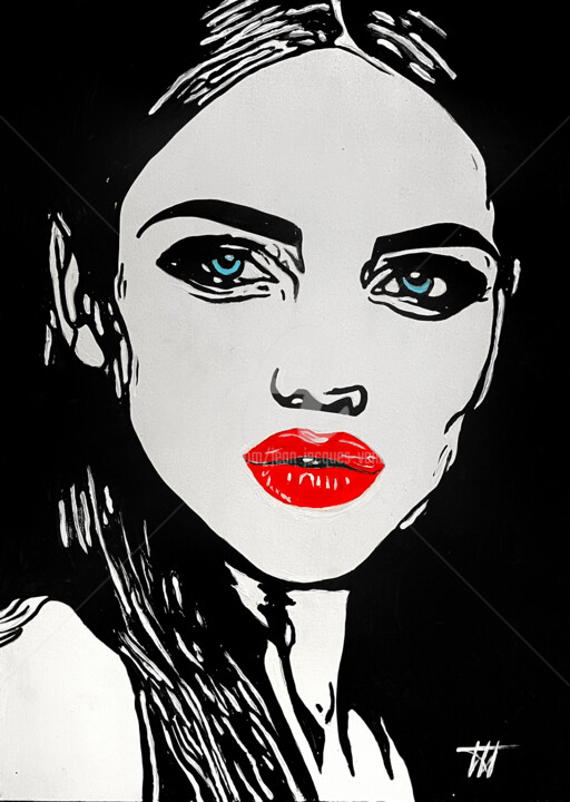 Peinture intitulée "Red lips / 4" par Jean-Jacques Venturini, Œuvre d'art originale, Acrylique Monté sur Autre panneau rigide