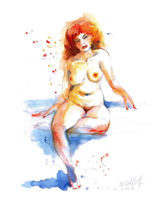Painting titled "CITY GIRL #13" by Anna Bloomfield-Ravliuc, Original Artwork, Watercolor