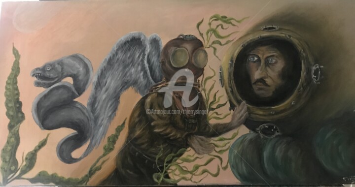 Rencontre dans les abysses 绘画, 14.6x29.5 in
