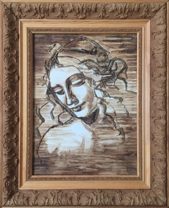 Collages intitulée "La Scapigliata, d'a…" par Christel Alcala, Œuvre d'art originale, Collages Monté sur Châssis en bois