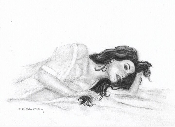 Dessin intitulée "Madame se repose" par Eric Audry, Œuvre d'art originale, Fusain