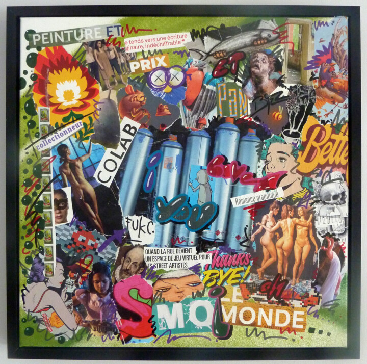 Collages intitulée "FukC" par Saname, Œuvre d'art originale, Collages Monté sur Châssis en bois