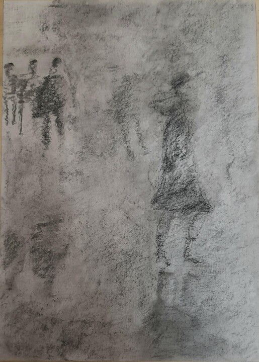Dibujo titulada "Brume" por Evelyne Descamps, Obra de arte original, Lápiz
