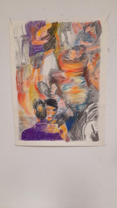 Dibujo titulada "Une danse" por Evelyne Descamps, Obra de arte original, Lápiz