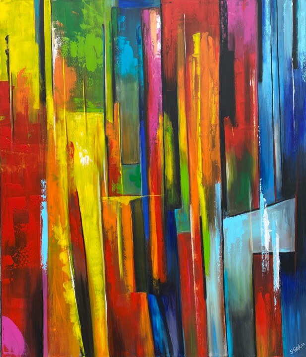 colorful stripes 绘画, 55.1x47.2 in